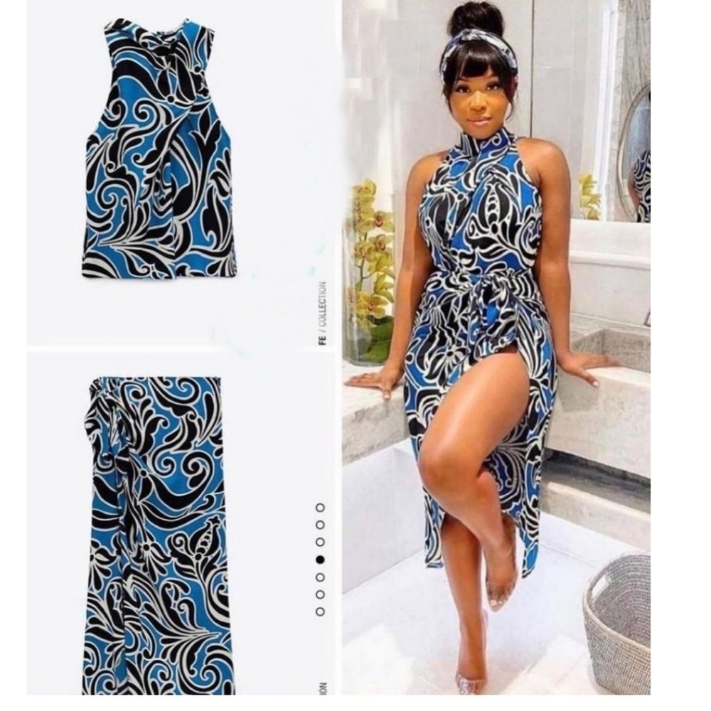 Zara 2pcs Printed wrap skirt + top